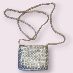 Vtg Beaded‎ Small Crossbody Bag Silver small defect